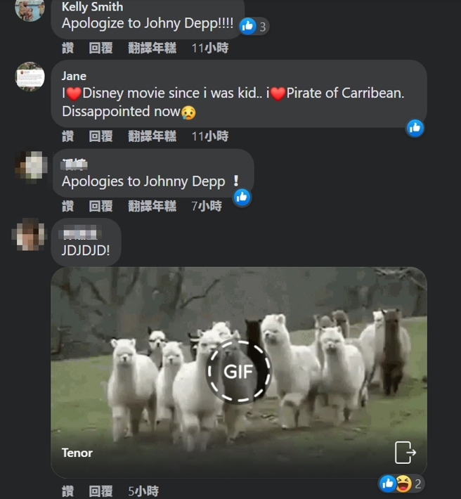 世界各地網友到迪士尼臉書聲援強尼戴普，要求還公道。(圖／迪士尼臉書)