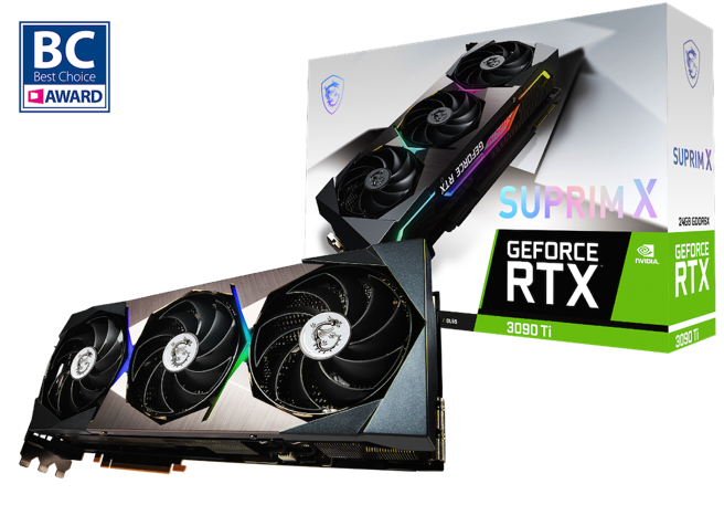 MSI的「MSI GeForce RTX 3090 Ti SUPRIM X 24G电竞显卡」塑造出SUPRIM系列不仅是一般绘图显卡的精致作法，更在散热处理上提升散热效率和创造寧静的环境。（MSI提供）