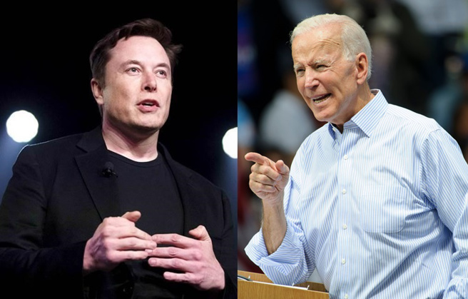 马斯克（左）与拜登又隔空互杠。（美联社/达志影像/shutterstock）