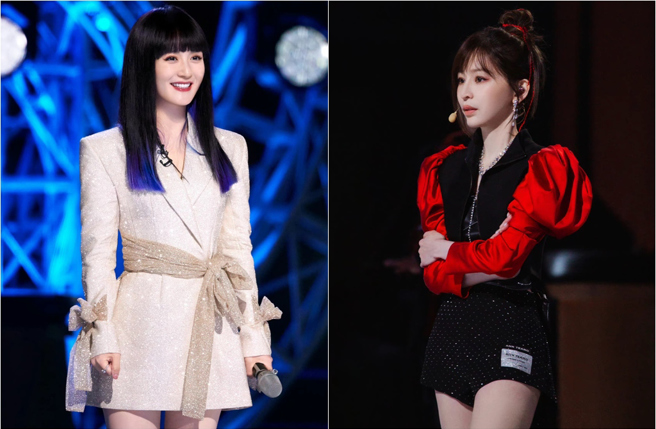 王心凌在《乘风破浪》首度公演赢得粉丝热情尖叫，主持人谢娜(左)却喊粉丝是「叔叔」，引发批评。(取材自乘风破浪官方微博)