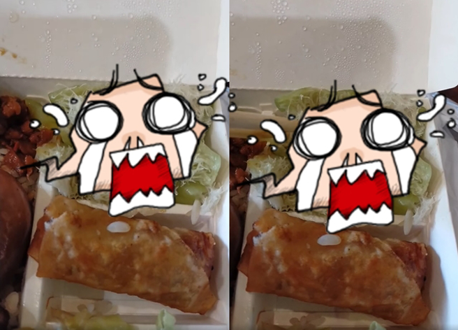 有男子在桃园某便当店买便当，回家后一看菜瓜已经老到长纤维，让他抱怨「眼睛一看就知道太老了」。（翻摄自脸书爆怨公社）