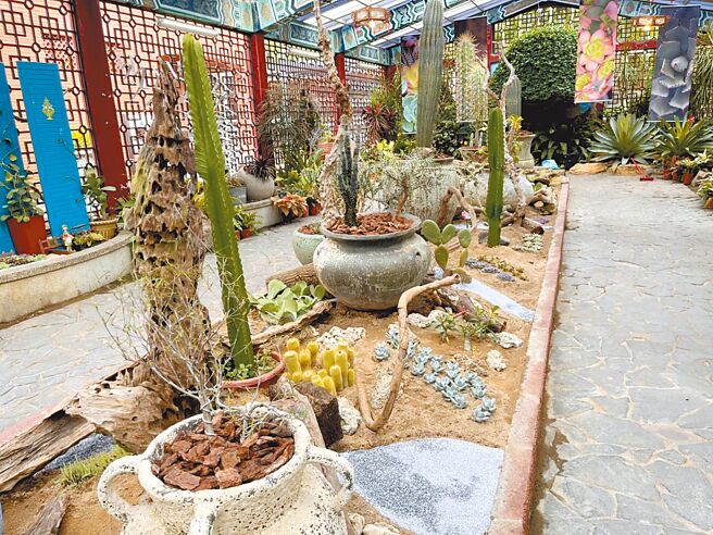 大型的多肉植物與柱型仙人掌，營造出沙漠景緻。（北市公園處提供／張芷瑜台北傳真）