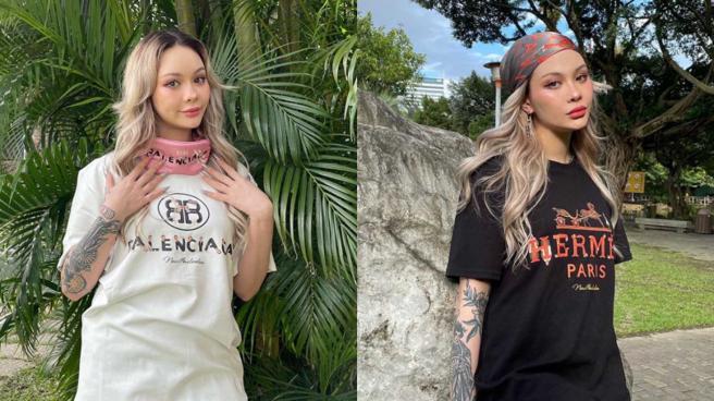 Lea日前在IG分享精品名牌的翻玩T，引发争议。（图／翻摄自Lea IG）