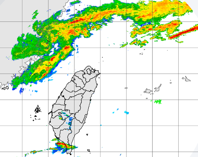 滯留鋒重返台灣，今起10天天氣不佳，恐有劇烈降雨。（中央氣象局提供）