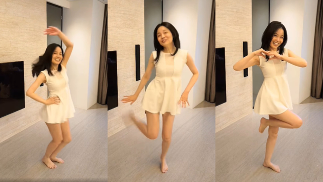 吕文婉舞步最终停在爱心手势。(图/吕文婉 FB)