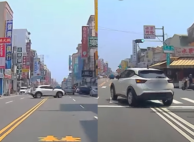 一名驾驶5月间在台南违规跨越双黄线迴转，还逼车与蛇行，行车纪录器曝光后，引起网友震怒。（翻摄自脸书社团《翻转台湾交通违规交流社团》）