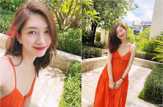 江疏影自拍視角放送白嫩美肌。（圖／取材自江疏影微博）