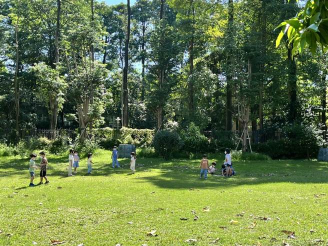 耕莘幼儿园拥有寛广空间，让孩子在大自然中活动学习，让医护家长安心投入防疫工作。（新北市教育局提供）