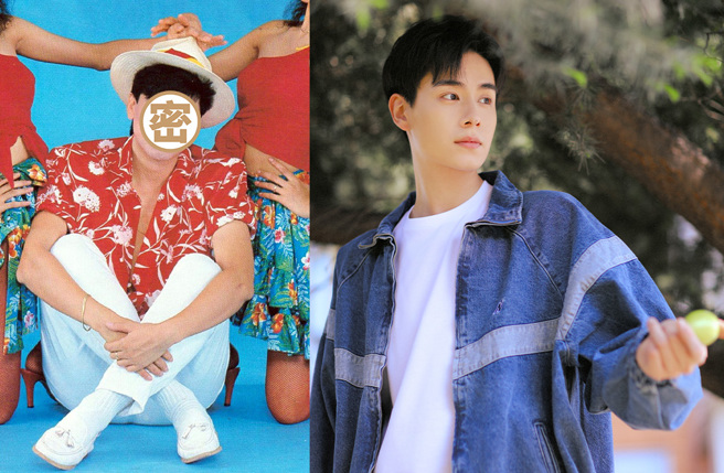 资深艺人曹西平（左）过去是动感歌星，近期发出年轻时的照片，与大陆演员胡一天（右）撞脸，外型都英俊迷人。（图／取自曹西平facebook、微博）