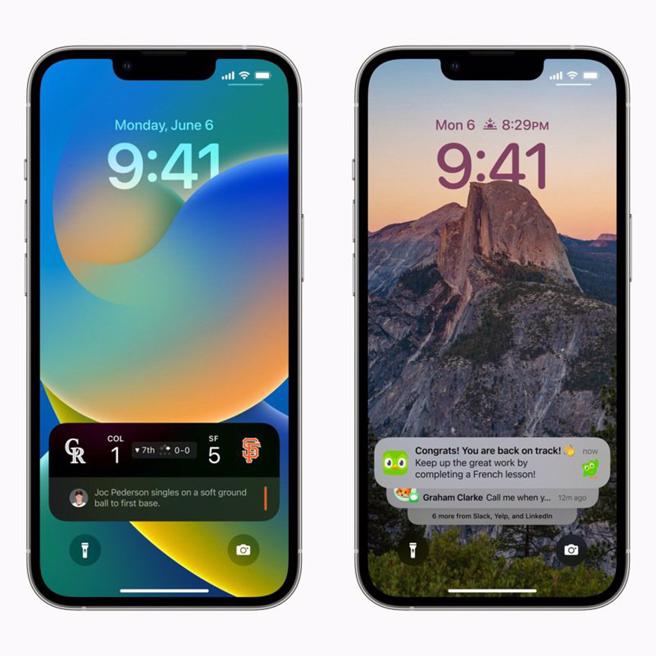  iOS 16系统可将通知至于锁定画面底部。(图/翻摄自Apple)
