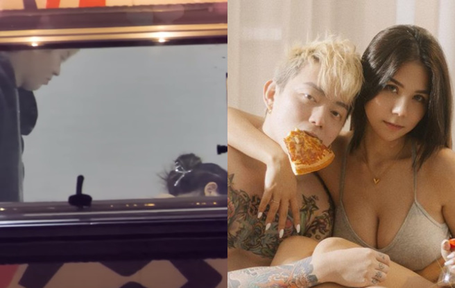 蕾菈、汤宇的姿势，被孙生一伙人怀疑在露营车内壊壊。（图／YT@反骨男孩；IG@蕾菈）