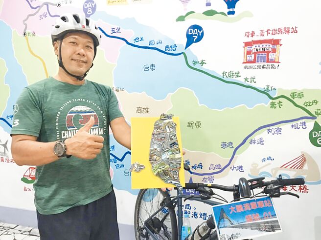 今年观光局推出「Go Bike TAIWAN 玩骑认证」，全台仅8人完成任务，屏东东港民宿业者「铁哥」罗博原就是其一。（谢佳潾摄）