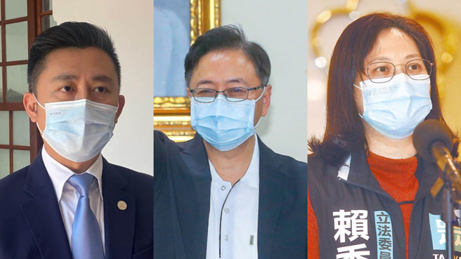 代表國民黨出戰桃園市長的前行政院長張善政（中）、民眾黨立委賴香伶（右），以及被點名可能代表綠營出戰的新竹市長林智堅（左）。（本報資料照合成）