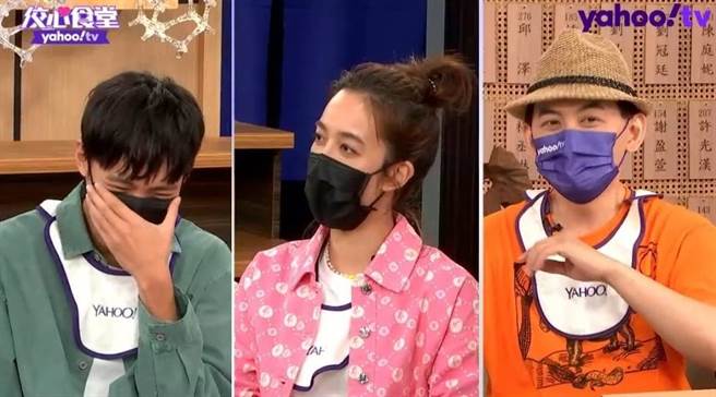 一听黄子佼提到年纪大，陈庭妮表情当场僵掉，邱木翰在旁努力憋笑。（Yahoo TV提供）