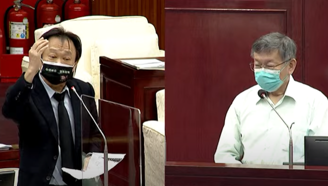 台北市议员王世坚今（9）日质询台北市长柯文哲。（取自臺北市议会第13届第07次定期大会市政总质询云端议事影音）