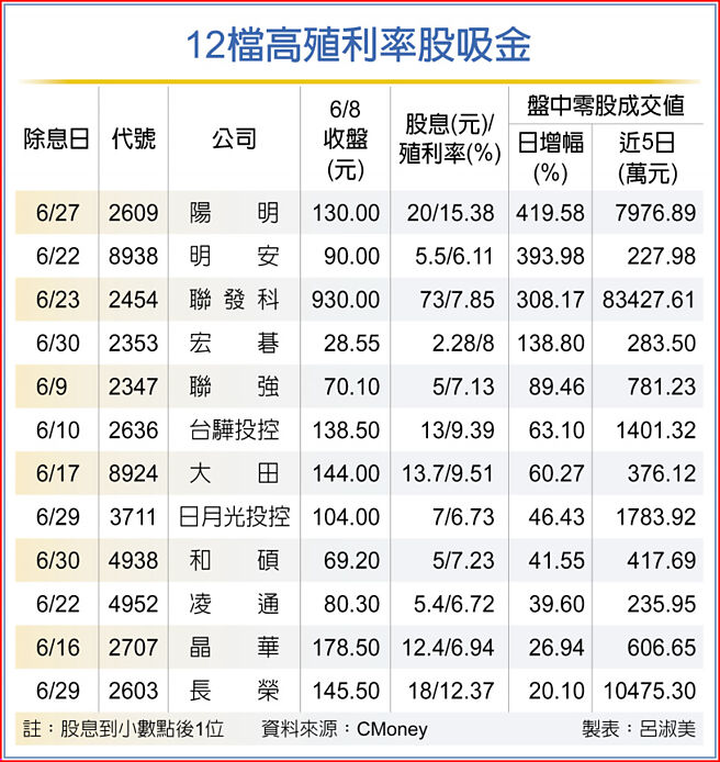 12檔高殖利率股吸金