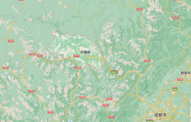 四川阿坝州马尔康市今天凌晨发生数次地震，最新一起发生在1时28分，规模6.0。（图取自Google Map）