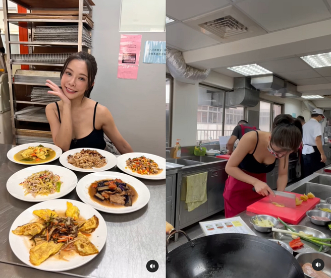 巫苡萱近日在啦啦队工作之余，重心放在准备考取中餐丙级证照，还特地去上课，她晒出课堂上练习做菜的模样，清凉穿着让网一看留言全歪楼。(图/ 摘自巫苡萱IG)