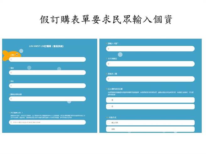 歹徒假冒小編傳送表單，要求被害人輸入信用卡號等個資。（翻攝照片／林郁平台北傳真）