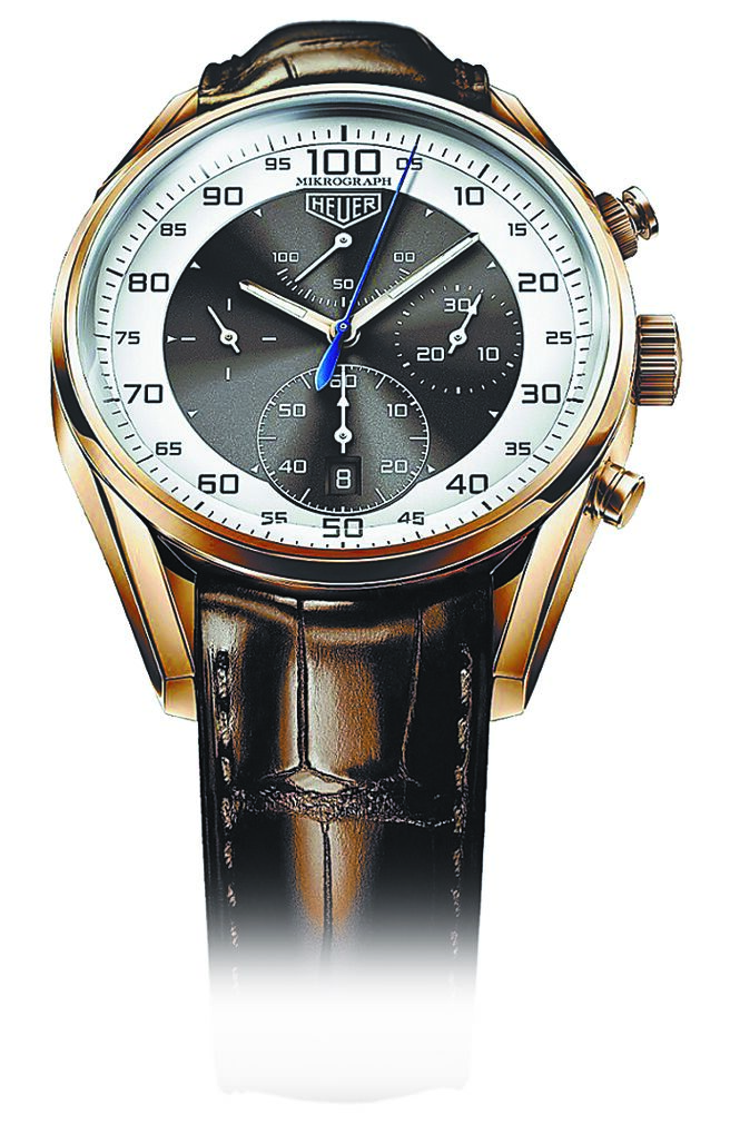 泰格豪雅Carrera Mikrograph 100分之1秒计时码表，186万9300元。（TAG Heuer提供）