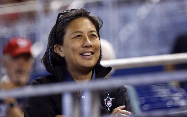 马林鱼总管伍佩琴在2020年11月成为大联盟史上首位女总管。（美联社资料照）