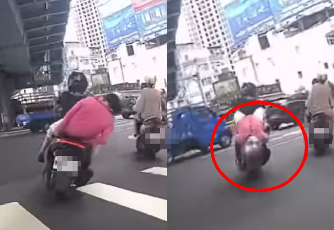 女乘客遭大法师式喷飞，在地上翻滚好几圈，引起网友们热议。（图／翻摄自爆料公社二社）