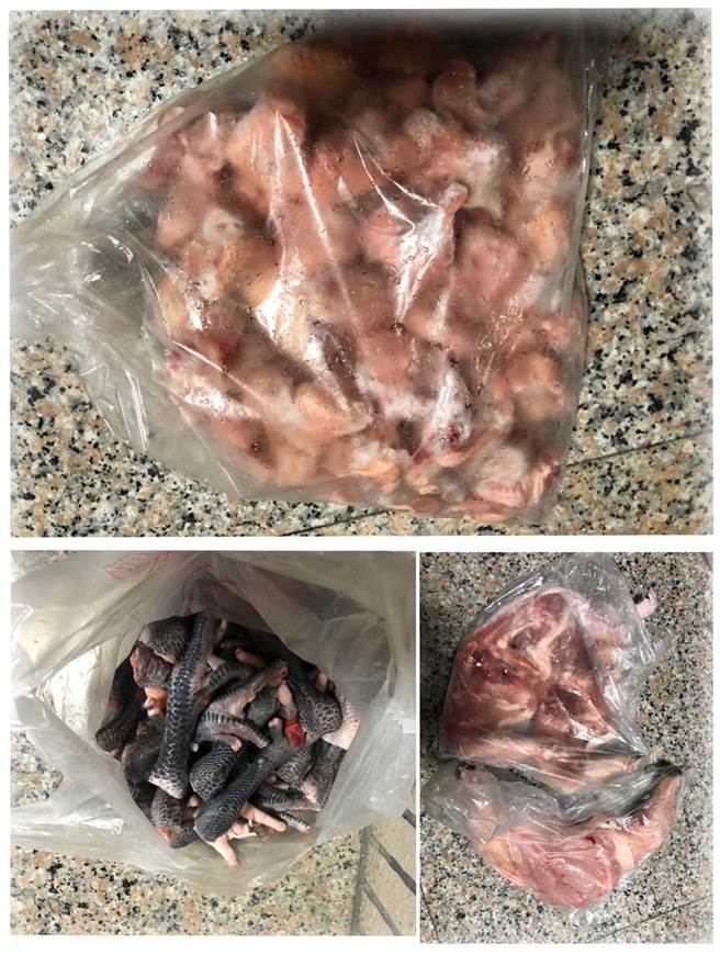 蔡男共窃取鸡腿6只、鸡脚50只、鸡屁股100个，价值约1850元。（翻摄照片／崔正纲高雄传真）