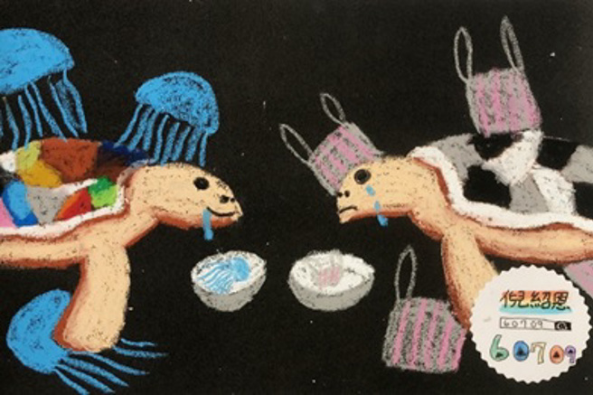 倪紹恩海洋問題為主題的作品(圖/東門國小提供)