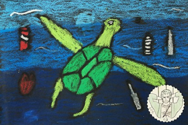 海洋問題為主題的作品(圖/東門國小提供)