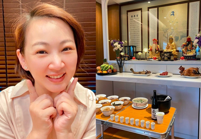 郁方初一十五拜拜供奉丰盛虔诚，却被眼尖网友发现祭品摆放方式不对。（图／取自郁方脸书）