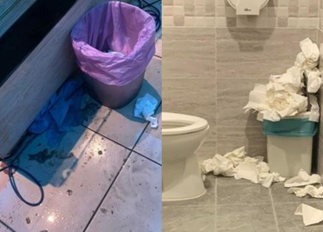 KTV员工看到被「轰炸过」的包厢，抱怨客人「怎么喝了酒就变畜牲了呢？」。（翻摄自脸书爆怨2公社）