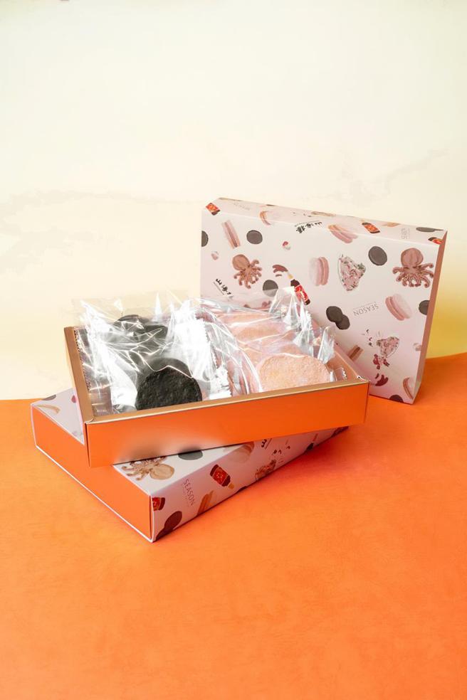 （「山海楼X SEASON 经典台味法点礼盒」，以山海楼的招牌菜色「古早味炒米粉」以及「药膳醉虾」为灵感设计。图／山海楼提供）