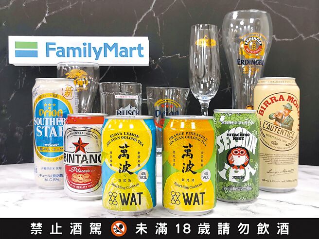 全家與萬波島嶼紅茶聯名，開賣水果口味氣泡調酒。（全家提供）飲酒勿過量 喝酒找代駕