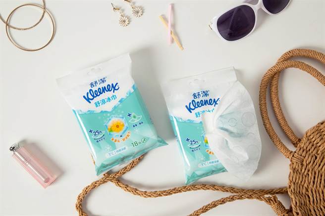 「舒洁舒凉冰巾」独家舒凉配方含金盏花及芦荟萃取带来凉感。（舒洁提供）