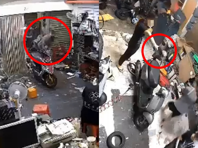 凤山区一家机车行14日晚间突然衝进10多人，并持棍棒对机车行一阵乱砸，店面及店内机车多处毁损，警方接获报案后，调阅沿线监视器共逮捕11人。（翻摄照片）