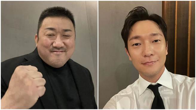 马东石（左图）和孙锡求感谢观眾支持《犯罪都市2》。（摘自ABO娱乐IG）