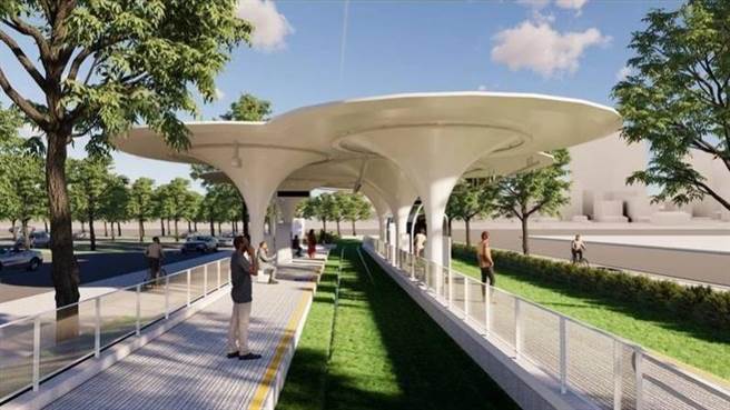 C21A美术馆西站以白色涟漪作为发想及造型特色，并以嵌入式的led灯提供照明，创造高科技流动的地景，可望为高美馆增添创新氛围，成为新的打卡景点。（高雄市政府提供／崔正纲高雄传真）