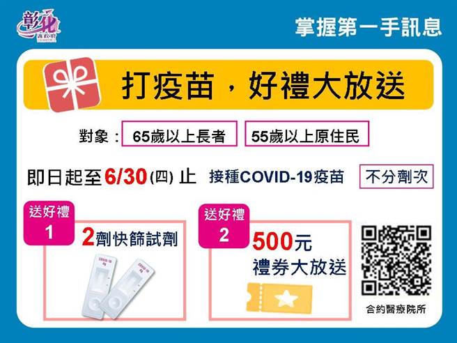 彰化县提供打疫苗送礼券。（彰化县政府提供／吴敏菁彰化传真）