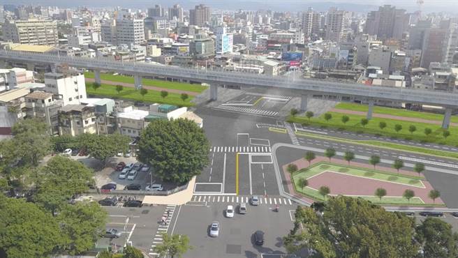 臺中都会区铁路高架捷运化后，沿线有5处地下道填平工程，荣获公共工程金质奖优等奖肯定。图为国光路与五权路地下道填平工程模拟示意图。（台中市政府提供／谢琼云台中传真）