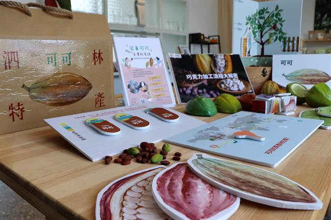 潮州热血青农改造「泗林卫生室」成屏东可可产业行销据点后，还自制教具箱发展可可食农教育，打破场域限制把可可园搬进学校。（谢佳潾摄）