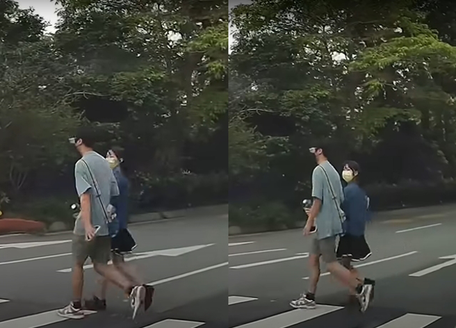 年轻男生牵起女生的手时，女生也频频转头看向对方。（翻摄自YouTube频道「WoWtchout - 地图型行车影像分享平台」）