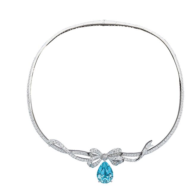 Dior Print SOLITAIRE帕拉伊巴蓝碧玺钻石项炼。（DIOR提供）