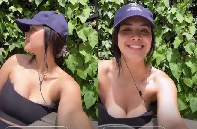 张敏钧衣服太低豪乳遮不住。(图／取自张敏钧IG限时动态)