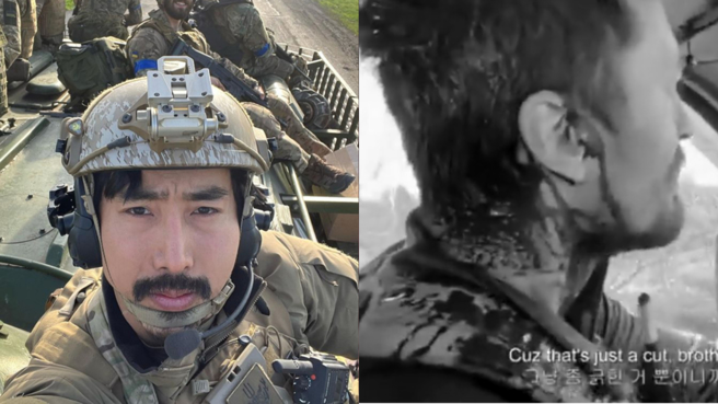 李根大尉队友颈部被炮弹划伤，冒出浓浓鲜血出来。(图/李根大尉 IG、
Visegrád 24 Twitter)