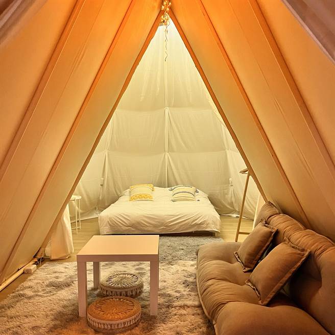 AsiaYo观察到，近期露营在旅游市场中异军突起，不用自带任何装备的奢华露营最受消费者喜爱。图为花莲高巢休閒农场奢华帐篷。（AsiaYo提供／陈佑诚传真）