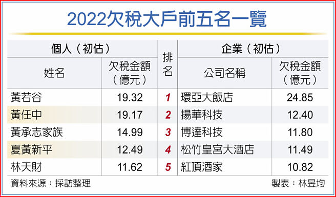 2022欠税大户前五名一览