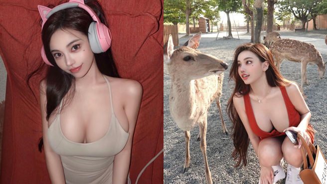 凶版Angelababy火辣扮起小猫咪，胸前核弹级上围超巨。(图/黄琳 IG)