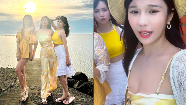 乐天女孩琳妲、曲羿及小帆去澎湖玩，却被太阳在胸口晒出一个红肿伤口。(图/琳妲 IG)