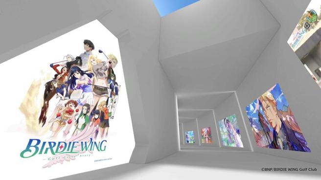 （《小鳥之翼》（BIRDIE WING）元宇宙美術館內獨家展出了動畫角色設定畫、球場設計圖、美術設定稿和片頭原畫等。圖／業者提供）