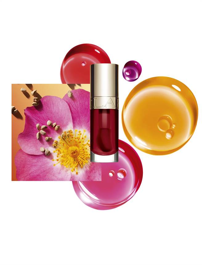 克兰诗全新弹润植萃美唇油主视觉(03艷红樱桃)。（克兰诗提供）